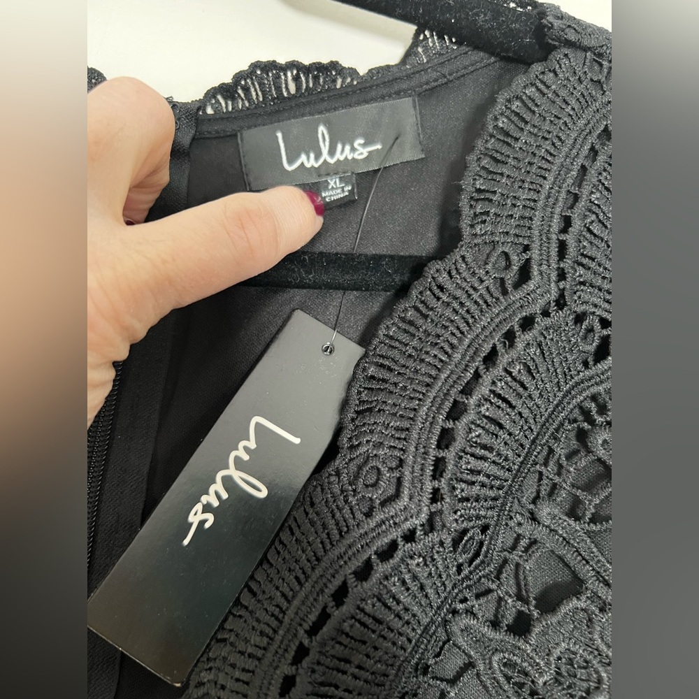 New! Lulu’s Angel in Disguise Lace Skater Dress Solid Black LBD Size XL - Picture 9 of 15